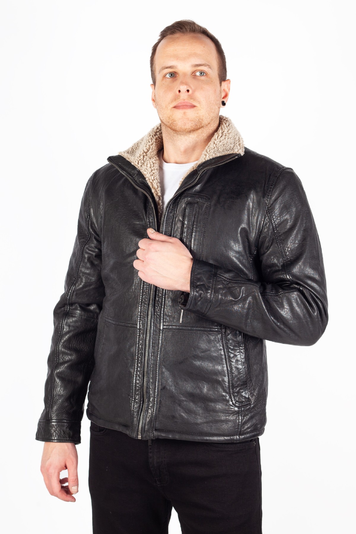 Lederjacke mit Futter DEERCRAFT 3701-0144-black-beige