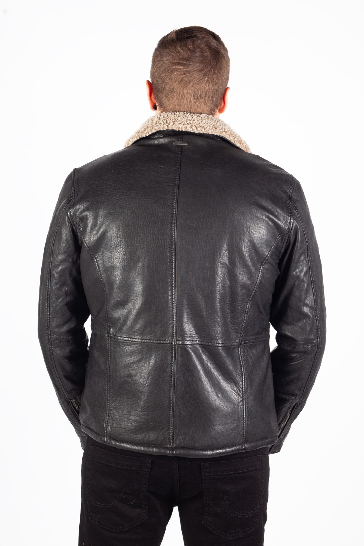 Leather jacket with lining DEERCRAFT 3701-0144-black-beige