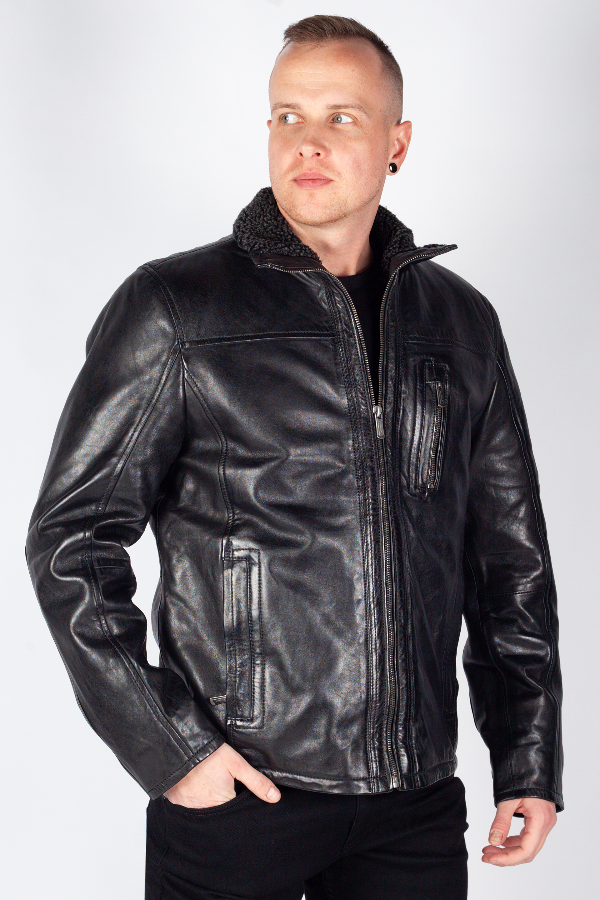 Leather jacket DEERCRAFT 3701-0163-black