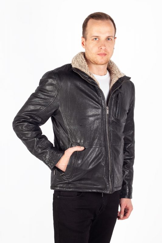 Leather jacket with lining DEERCRAFT 3701-0144-black-beige