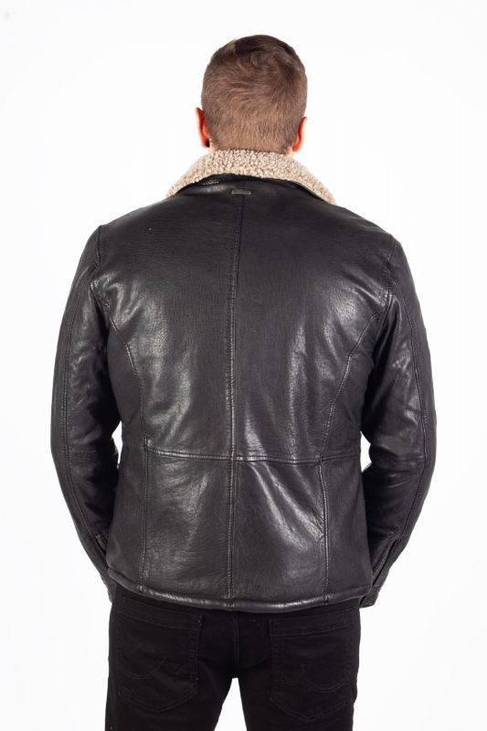 Leather jacket with lining DEERCRAFT 3701-0144-black-beige