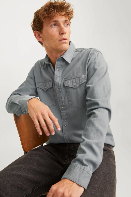 Džinsiniai marškiniai JACK & JONES 12138115-Light-Grey